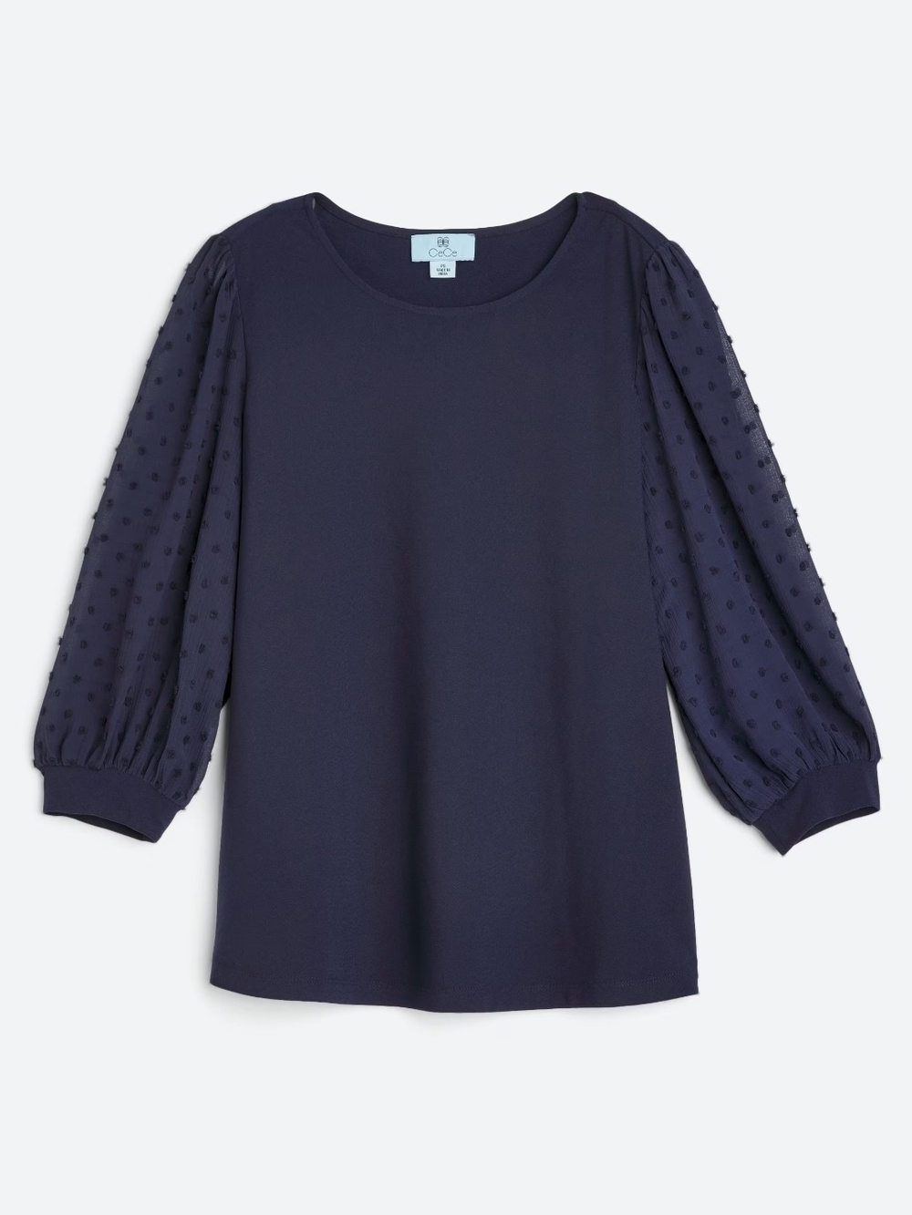 CeCe Navy Swiss Dot Puff-Sleeve Top